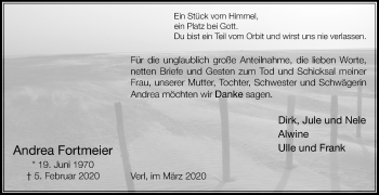 Traueranzeige von Andrea Fortmeier von Die Glocke