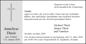 Traueranzeige von Anneliese Thiele von Die Glocke