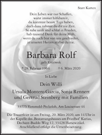 Traueranzeige von Barbara Rolf von Die Glocke