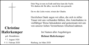 Traueranzeige von Christine Haferkemper von Die Glocke