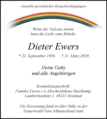 Traueranzeige von Dieter Ewers von Die Glocke