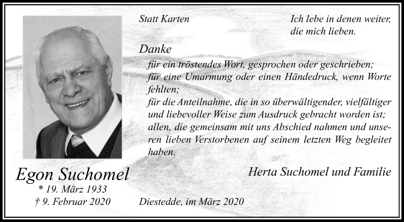  Traueranzeige für Egon Suchomel vom 21.03.2020 aus Die Glocke