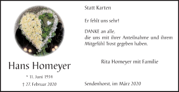 Traueranzeige von Hans Homeyer von Die Glocke