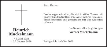 Traueranzeige von Heinrich Muckelmann von Die Glocke