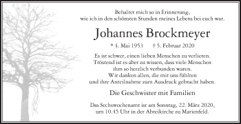 Traueranzeige von Johannes Brockmeyer von Die Glocke