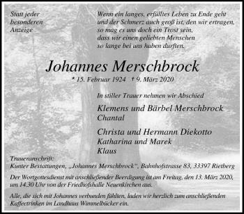 Traueranzeige von Johannes Merschbrock von Die Glocke