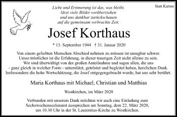 Traueranzeige von Josef Korthaus von Die Glocke