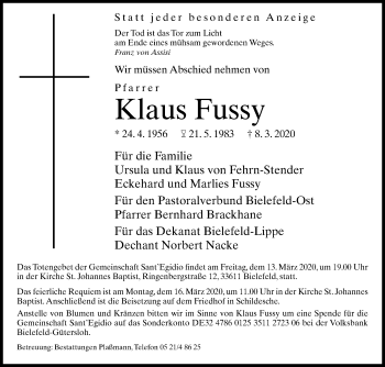 Traueranzeige von Klaus Fussy von Die Glocke