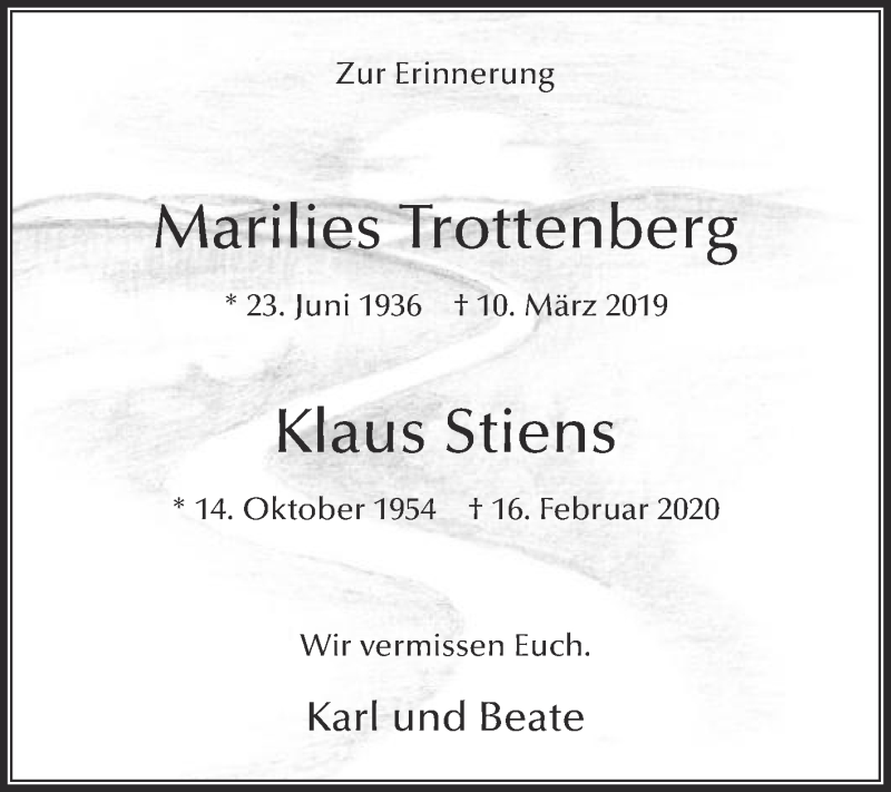  Traueranzeige für Klaus Stiens vom 07.03.2020 aus Die Glocke