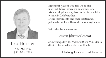 Traueranzeige von Leo Hörster von Die Glocke