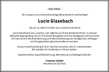 Traueranzeige von Lucie Glasebach von Die Glocke