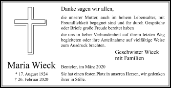 Traueranzeige von Maria Wieck von Die Glocke