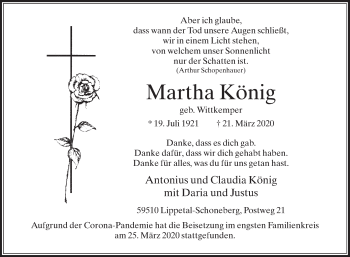 Traueranzeige von Martha König von Die Glocke