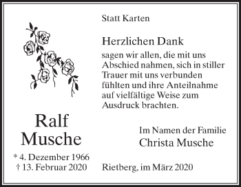 Traueranzeige von Ralf Musche von Die Glocke