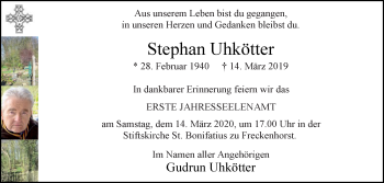 Traueranzeige von Stephan Uhkötter von Die Glocke