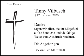 Traueranzeige von Tinny Vilbusch von Die Glocke