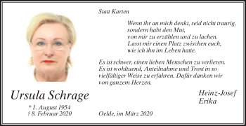 Traueranzeige von Ursula Schrage von Die Glocke
