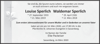 Traueranzeige von Waldemar Sperlich von Die Glocke