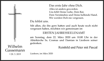 Traueranzeige von Wilhelm Gassemann von Die Glocke