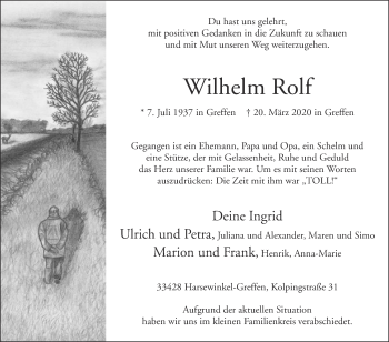 Traueranzeige von Wilhelm Rolf von Die Glocke