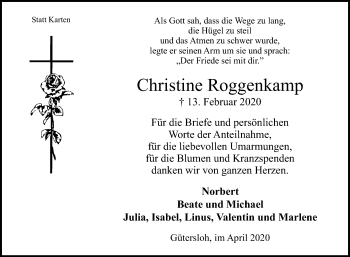 Traueranzeige von Christine Roggenkamp von Die Glocke