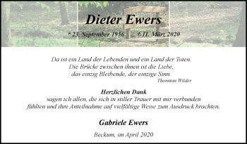 Traueranzeige von Dieter Ewers von Die Glocke