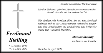 Traueranzeige von Ferdinand Steiling von Die Glocke