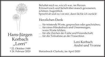 Traueranzeige von Hans-Jürgen Korbach von Die Glocke