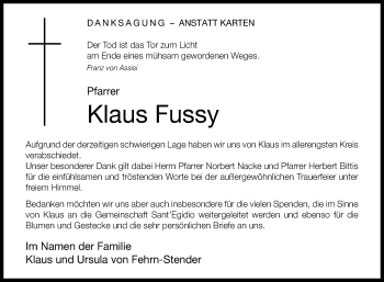 Traueranzeige von Klaus Fussy von Die Glocke