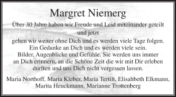 Traueranzeige von Margret Niemerg von Die Glocke