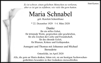 Traueranzeige von Maria Schnabel von Die Glocke