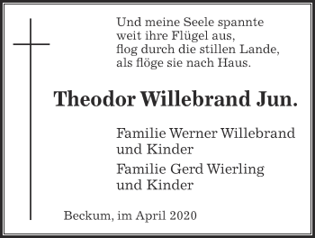Traueranzeige von Theodor Willebrand von Die Glocke