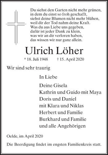 Traueranzeige von Ulrich Löher von Die Glocke