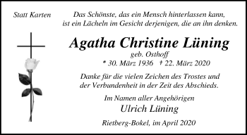 Traueranzeige von Agatha Christine Lüning von Die Glocke