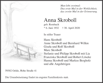 Traueranzeige von Anna Skroboll von Die Glocke