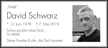 Traueranzeige von David Schwarz von Die Glocke