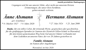 Traueranzeige von Hermann Alsmann von Die Glocke