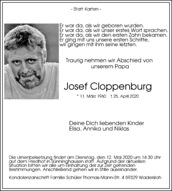 Traueranzeige von Josef Cloppenburg von Die Glocke