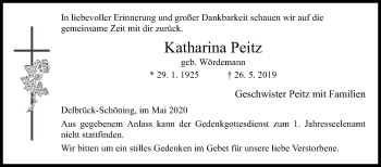 Traueranzeige von Katharina Peitz von Die Glocke