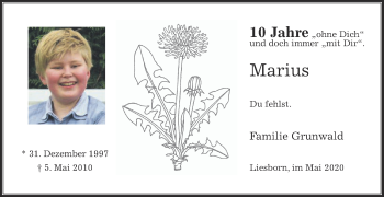 Traueranzeige von Marius  von Die Glocke