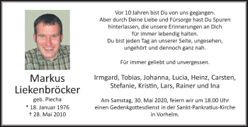 Traueranzeige von Markus Liekenbröcker von Die Glocke