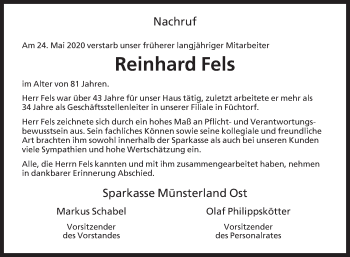 Traueranzeige von Reinhard Fels von Die Glocke