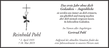 Traueranzeige von Reinhold Pohl von Die Glocke