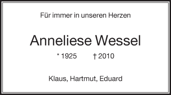 Traueranzeige von Anneliese Wessel von Die Glocke