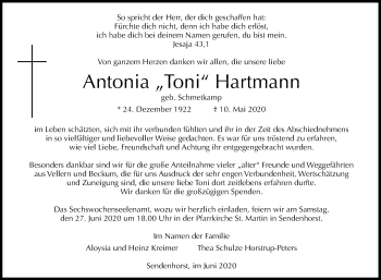 Traueranzeige von Antonia Hartmann von Die Glocke