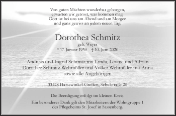 Traueranzeige von Dorothea Schmitz von Die Glocke