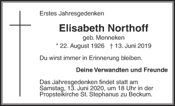 Traueranzeige von Elisabeth Northoff von Die Glocke