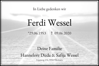 Traueranzeige von Ferdi Wessel von Die Glocke