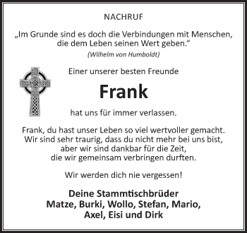 Traueranzeige von Frank  von Die Glocke