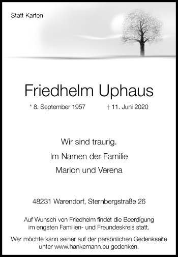 Traueranzeige von Friedhelm Uphaus von Die Glocke